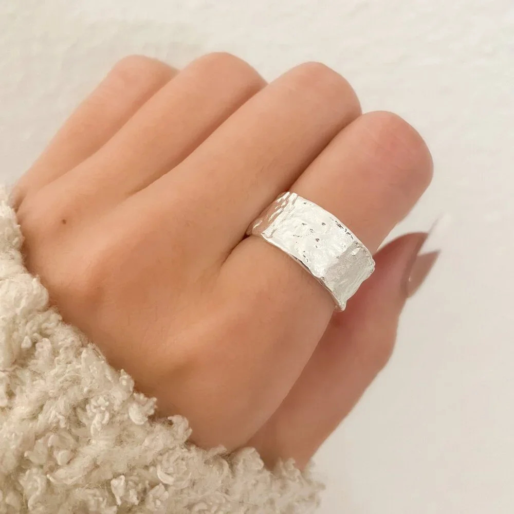 925 Sterling Silver Textured Ring Band Chunky Ring Minimalist Ring Foil Ring